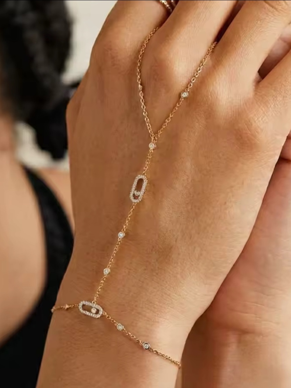 Target Gold Hand Chain Bracelet with Clear Crystal Accents